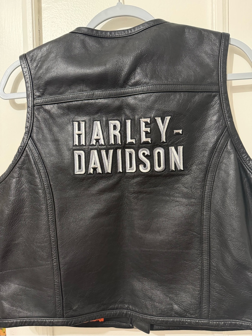 Harley-Davidson Black Leather Women's Vest with White Embroidered Logo